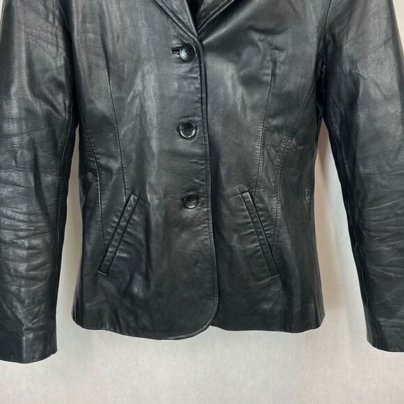 Vtg 90s Wilsons Leather Pelle Studio Jacket Coat Sz Medium Black Fitted Button F - Picture 3 of 11